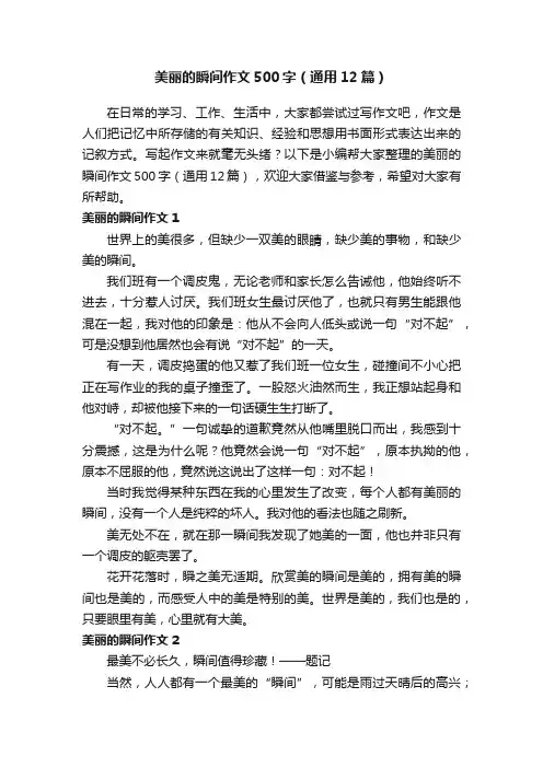 美丽的瞬间作文500字（通用12篇）
