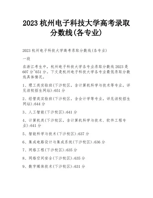 2023杭州电子科技大学高考录取分数线(各专业)