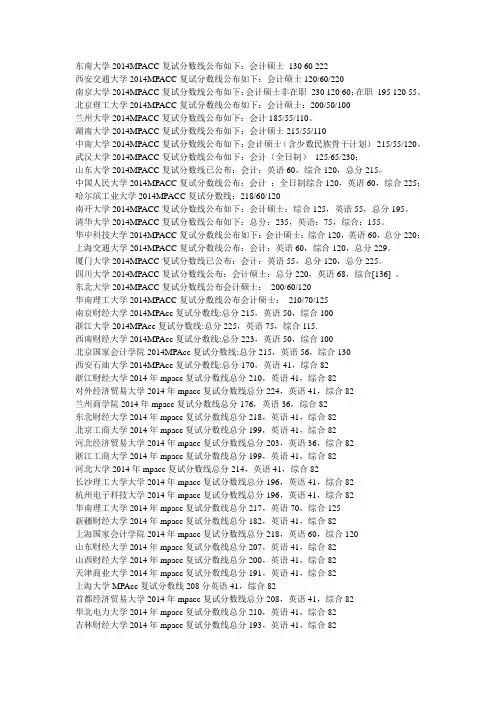 2014年各大高校MPAcc复试分数线(不完全统计)