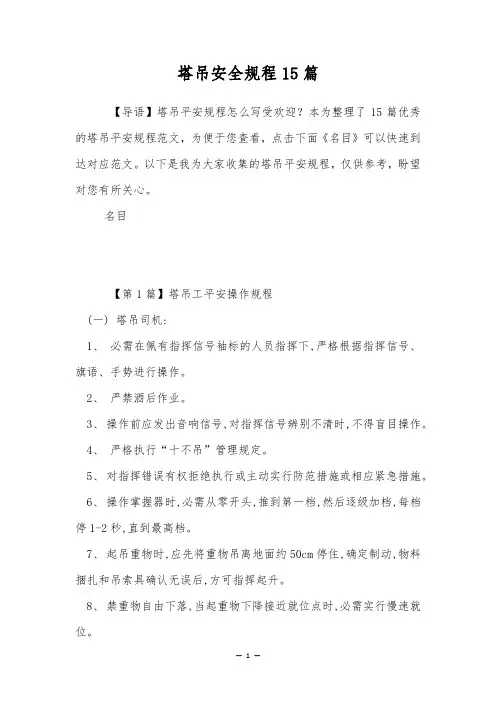 塔吊安全规程15篇