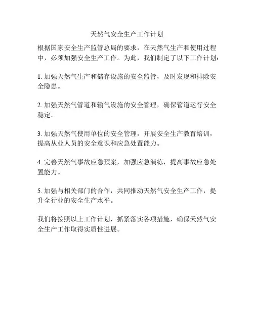 天然气安全生产工作计划
