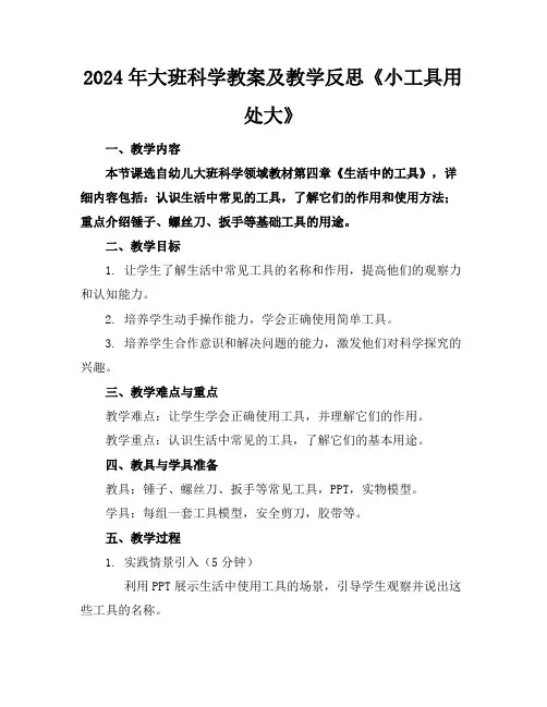 2024年大班科学教案及教学反思《小工具用处大》