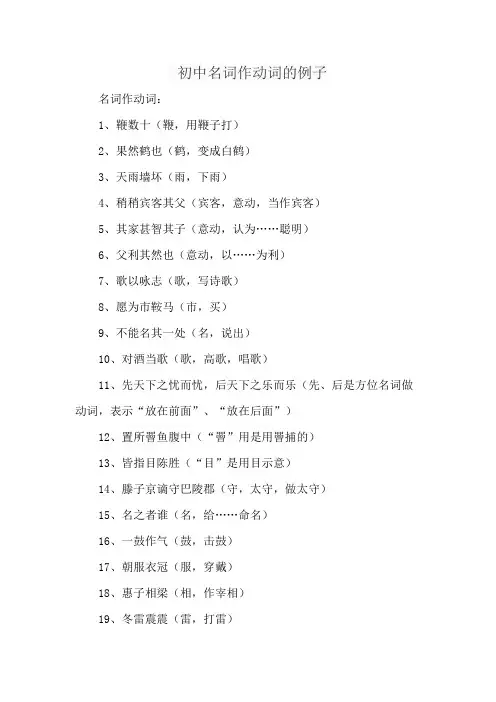 初中名词作动词的例子