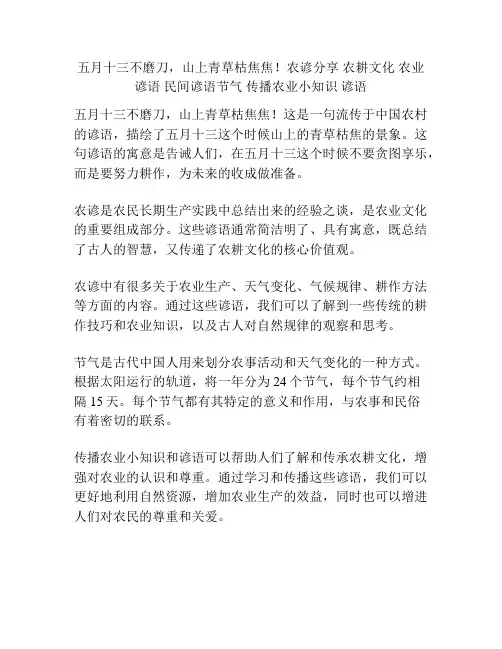 五月十三不磨刀,山上青草枯焦焦!农谚分享 农耕文化 农业谚语 民间谚语节气 传播农业小知识 谚语