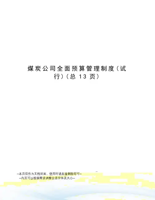 煤炭公司全面预算管理制度