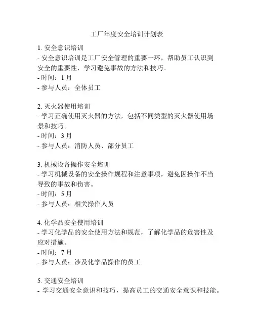 工厂年度安全培训计划表