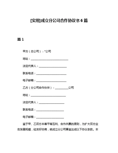 [实用]成立分公司合作协议书6篇