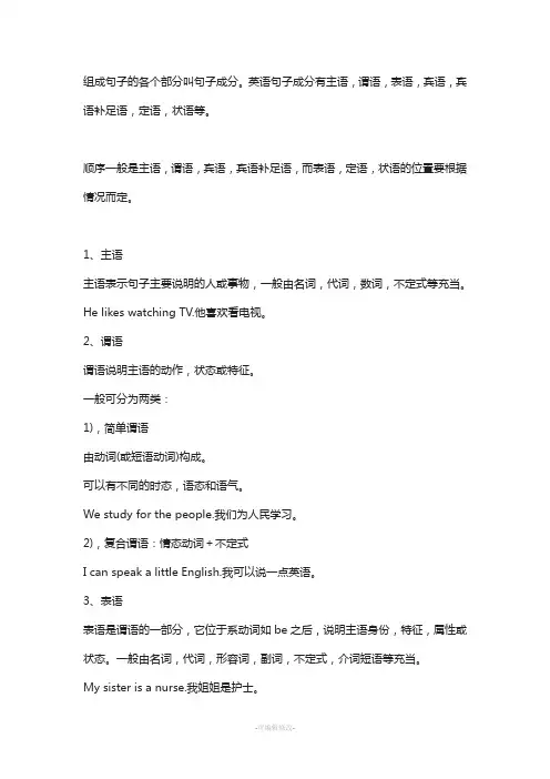 在英语中什么是主语、谓语、宾语、状语、表语、定语、补语、宾补-的位置
