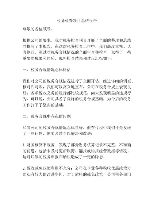 税务检查项目总结报告