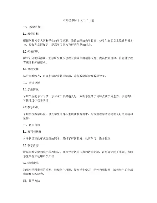 双师型教师个人工作计划