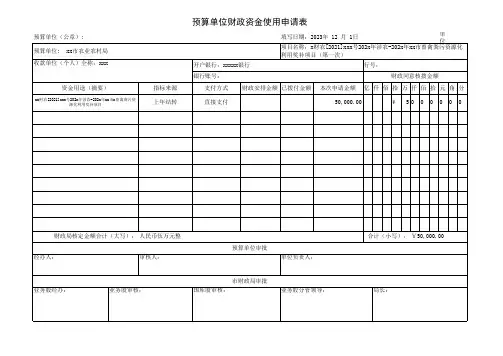 预算单位财政资金使用申请表