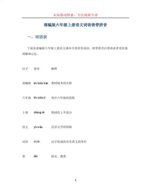 部编版六年级上册语文词语表带拼音