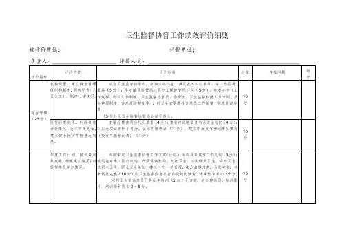 卫生监督协管工作绩效评价细则