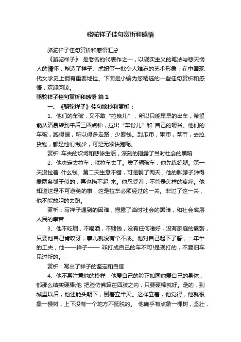 骆驼祥子佳句赏析和感悟