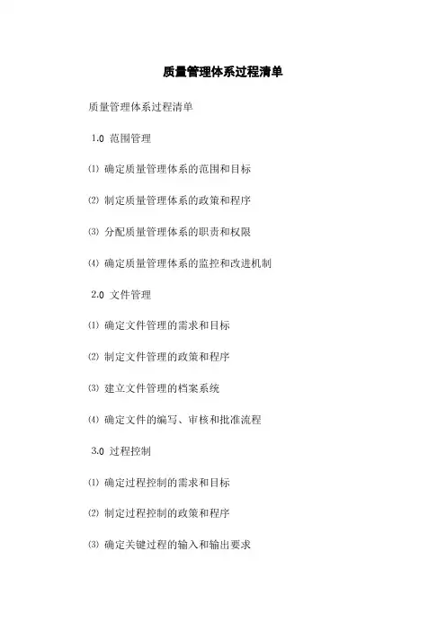 质量管理体系过程清单