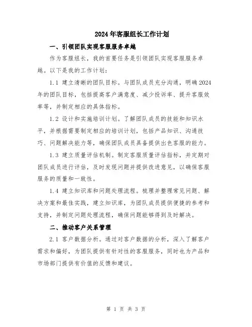 2024年客服组长工作计划