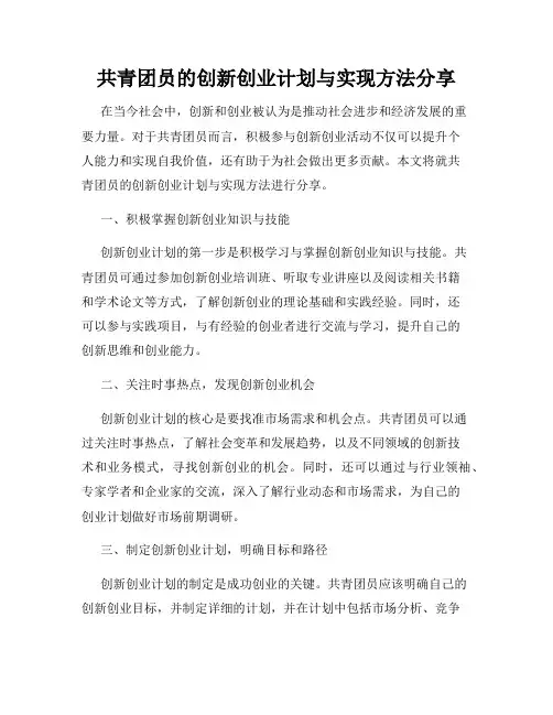 共青团员的创新创业计划与实现方法分享