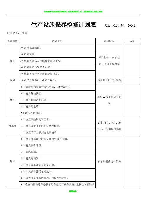设备维护保养计划