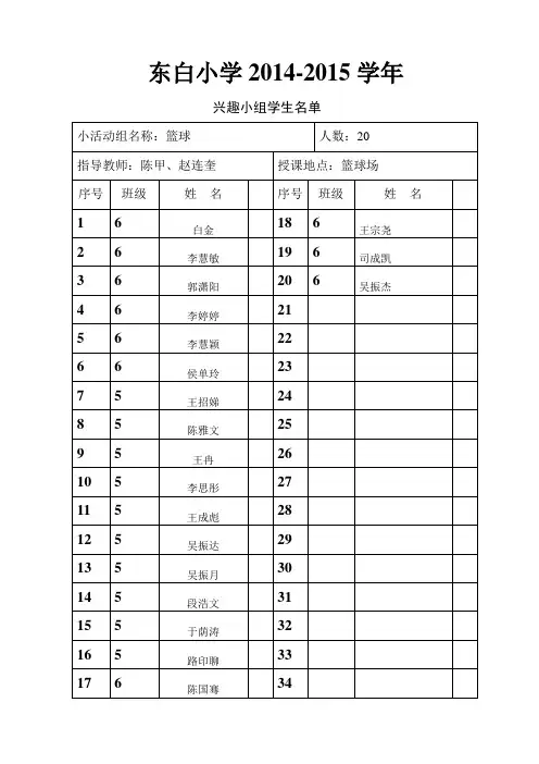 各兴趣小组学生名单小组名单