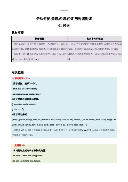 高中高考英语语法知识-冠词,名词,代词,形容词,副词 -2022年初升高英语衔接宝典