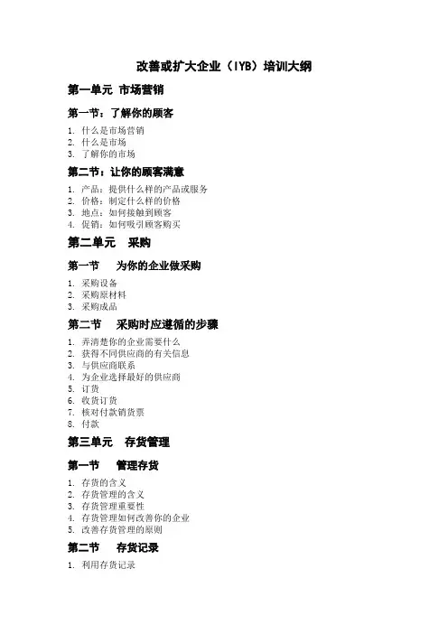 改善或扩大企业(IYB)培训大纲