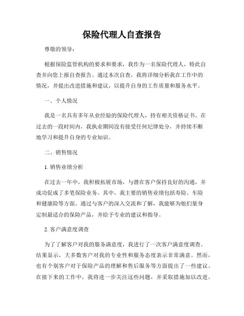保险代理人自查报告