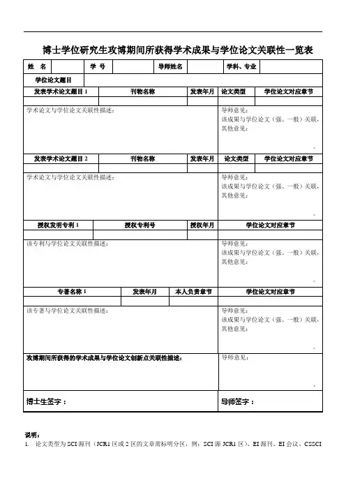 17. 博士攻博期间所获得学术成果与学位论文关联性一览表