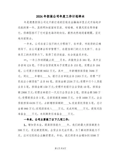 2024年担保公司年度工作计划样本(二篇)