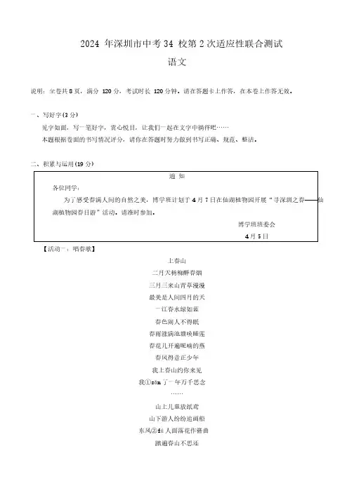 2024年广东省深圳市34校中考二模语文试题(含答案)