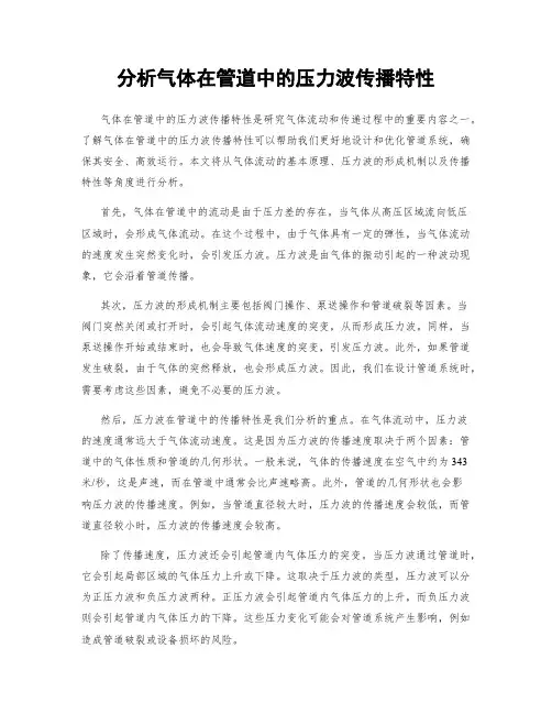 分析气体在管道中的压力波传播特性