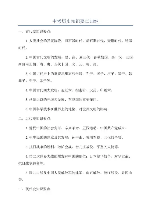 中考历史知识要点归纳