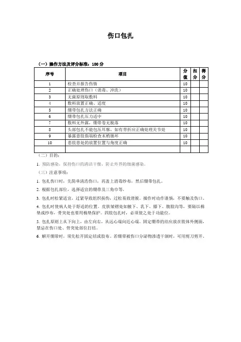 包扎、固定评分标准