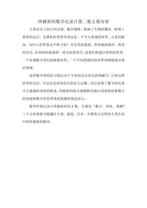 终极密码数学纪录片第二集主要内容