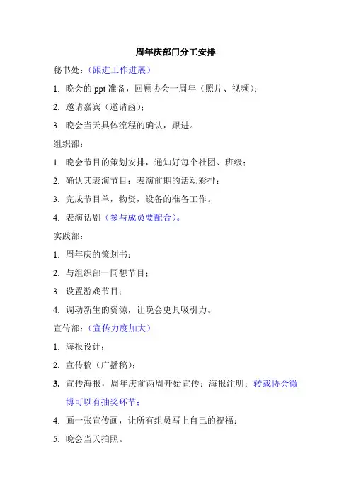 周年庆部门分工安排