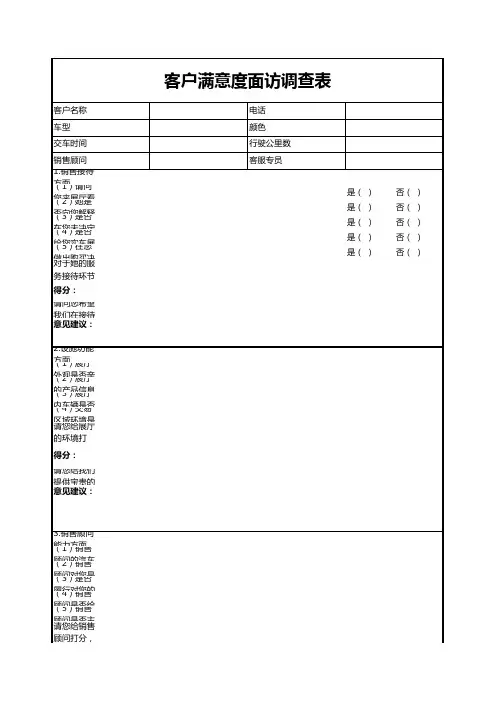 【汽车行业】客户满意度面访调查表