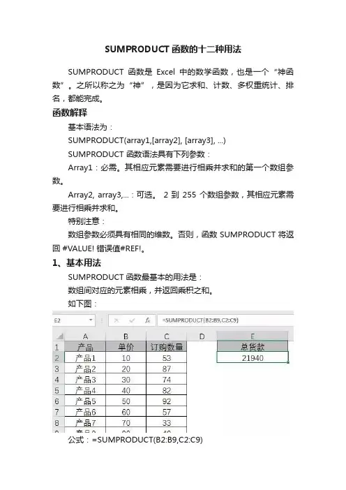 SUMPRODUCT函数的十二种用法