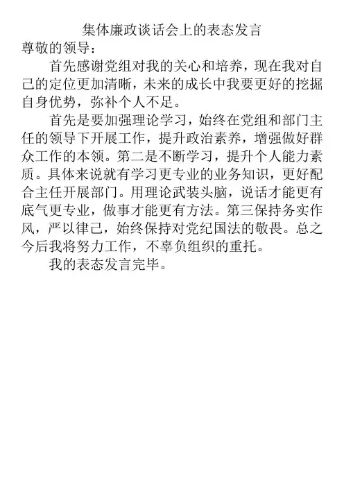 集体廉政谈话会上的表态发言