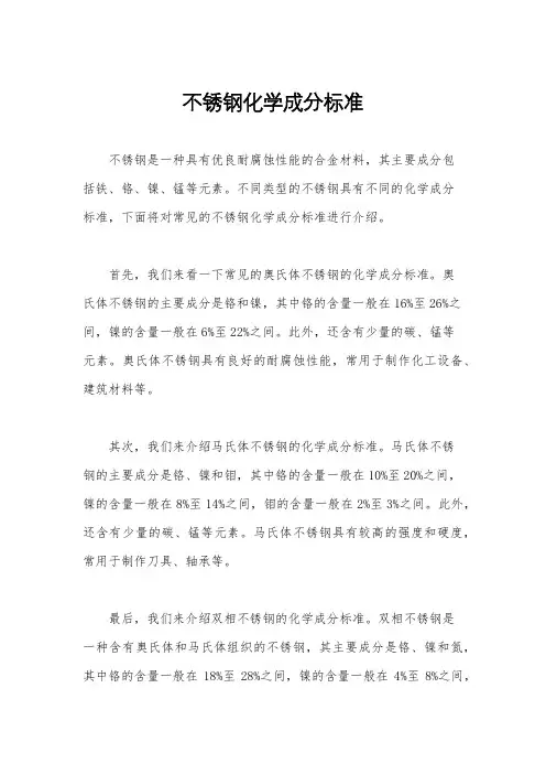 不锈钢化学成分标准