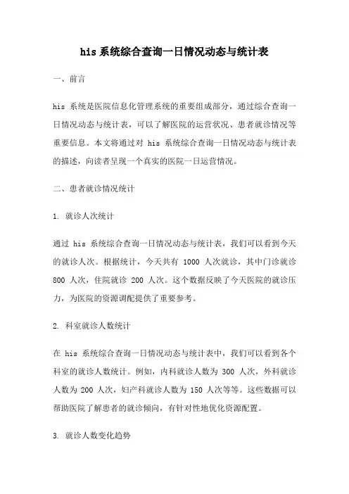 his系统综合查询一日情况动态与统计表