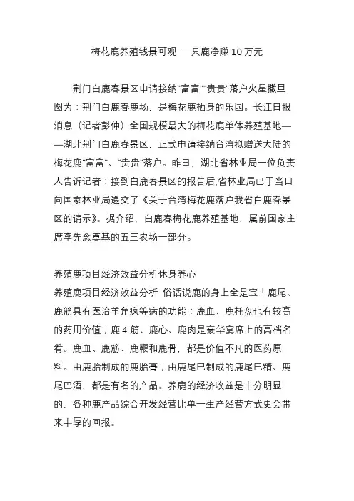 梅花鹿养殖钱景可观 一只鹿净赚10万元