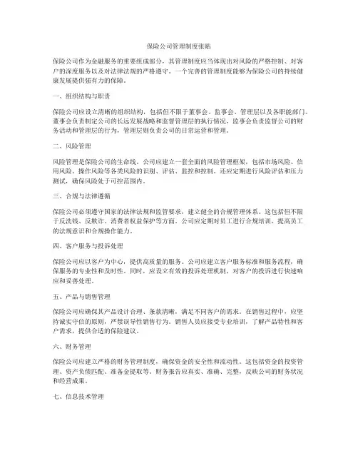 保险公司管理制度张贴