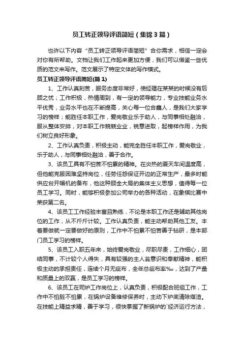 员工转正领导评语简短（集锦3篇）