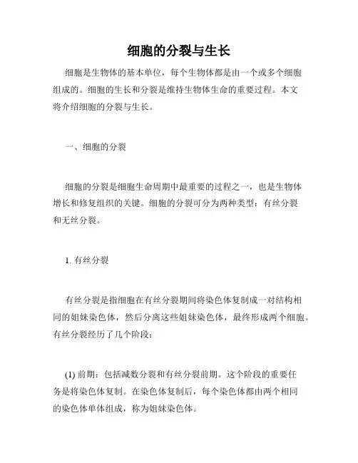 细胞的分裂与生长