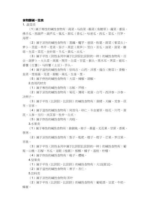 食物酸碱一览表