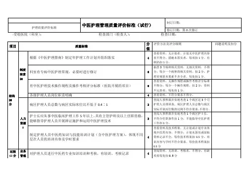 中医护理管理质量评价标准