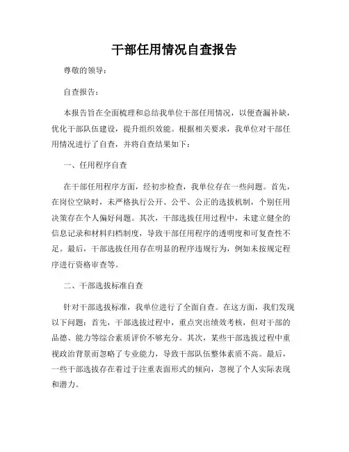 干部任用情况自查报告