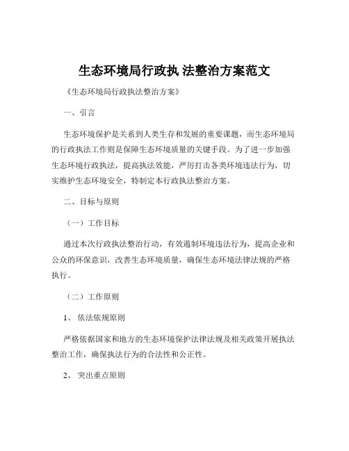 生态环境局行政执 法整治方案范文