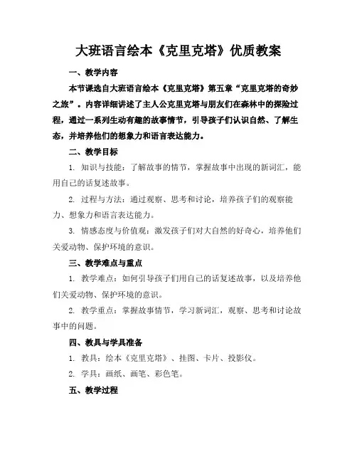大班语言绘本《克里克塔》优质教案
