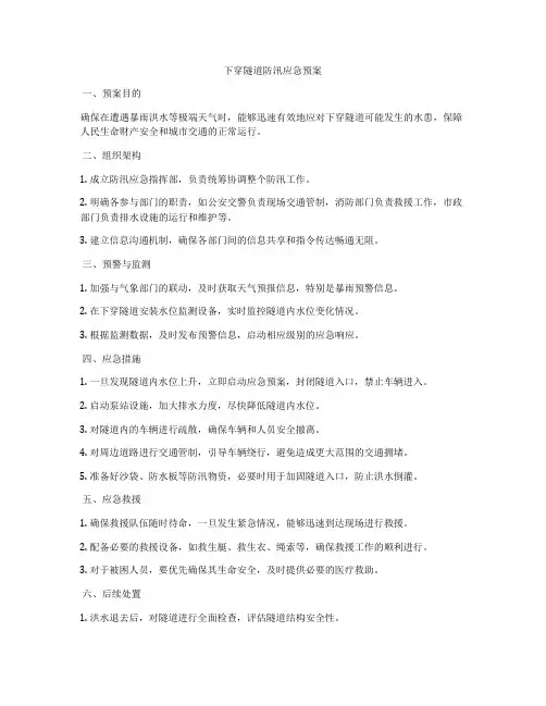 下穿隧道防汛应急预案