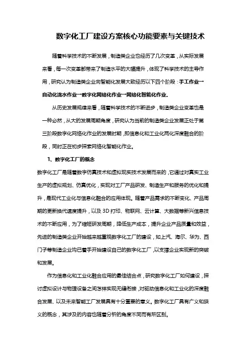 数字化工厂建设方案核心功能要素与关键技术
